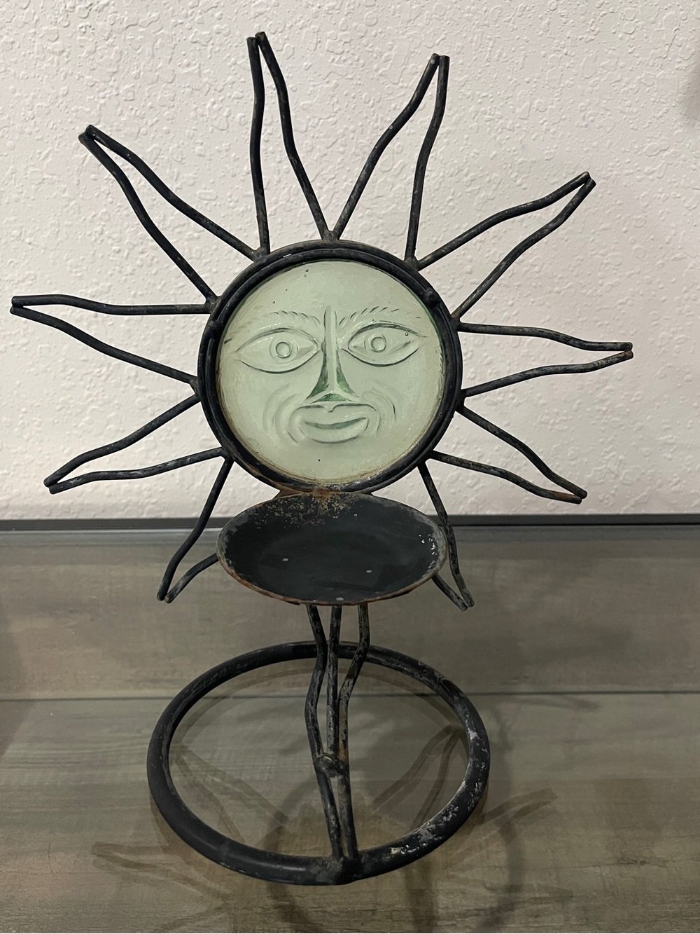 Vintage Celestial Glass Sun Face Candle Holder Metal Base - Picture 4 of 5